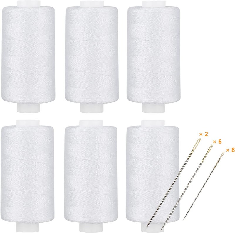 simthread All Purpose Thread Polyester White, 6 Bobbins 400 Yards Each with 16 Needles for Hand Sewing, and Thread for Quilting Piecing Sewing Machines - Image 1